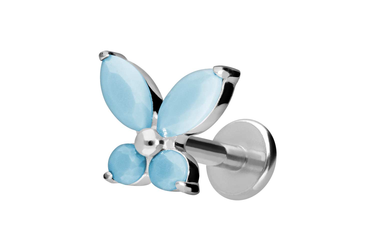 Titan Labret Piercing mit Innengewinde SCHMETTERLING + SYNTHETISCHE TÜRKISE